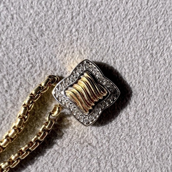 David Yurman Quatrefoil Diamond & 18k Yellow Gold Box Chain Necklace, 16" - Picture 13 of 16